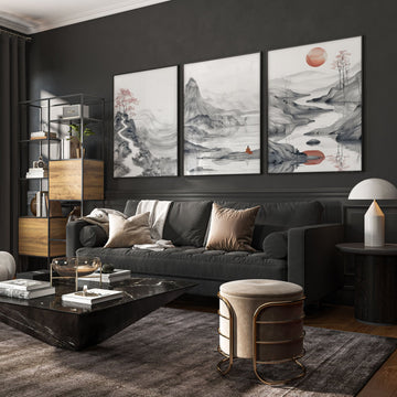 Modern Living Room Art | Set of 3 Asian Inspired Wall art Prints
