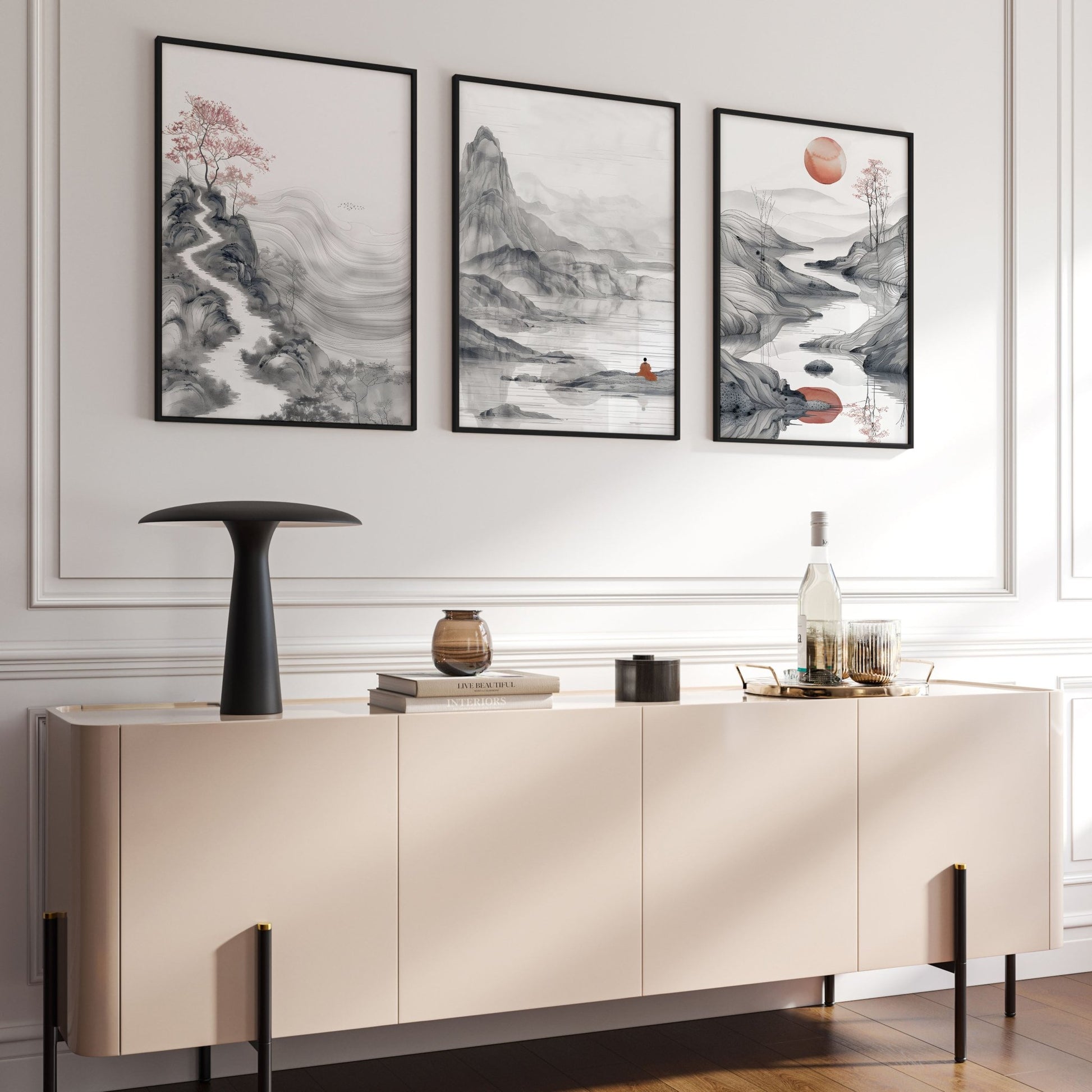 Modern Living Room Art | Set of 3 Asian Inspired Wall art Prints