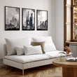 Modern Living Room Wall Art Paris Skyline Grey Watercolour Cityscape displayed on a wall in a styled room — view 3
