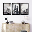 Modern Living Room Wall Art Paris Skyline Grey Watercolour Cityscape displayed on a wall in a styled room — view 4