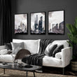 Modern Living Room Wall Art Paris Skyline Grey Watercolour Cityscape displayed on a wall in a styled room — view 5