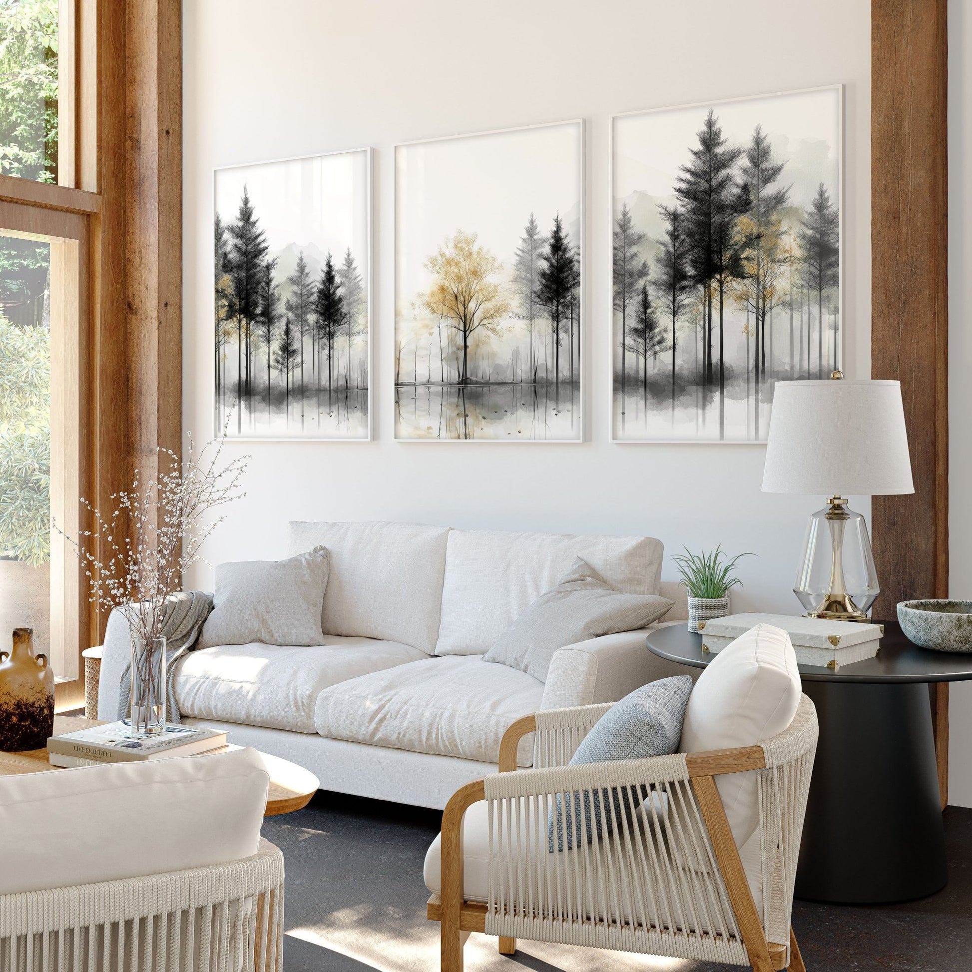 Modern Living Room Wall Art | Set of 3 Asian Inspired Wall art Prints