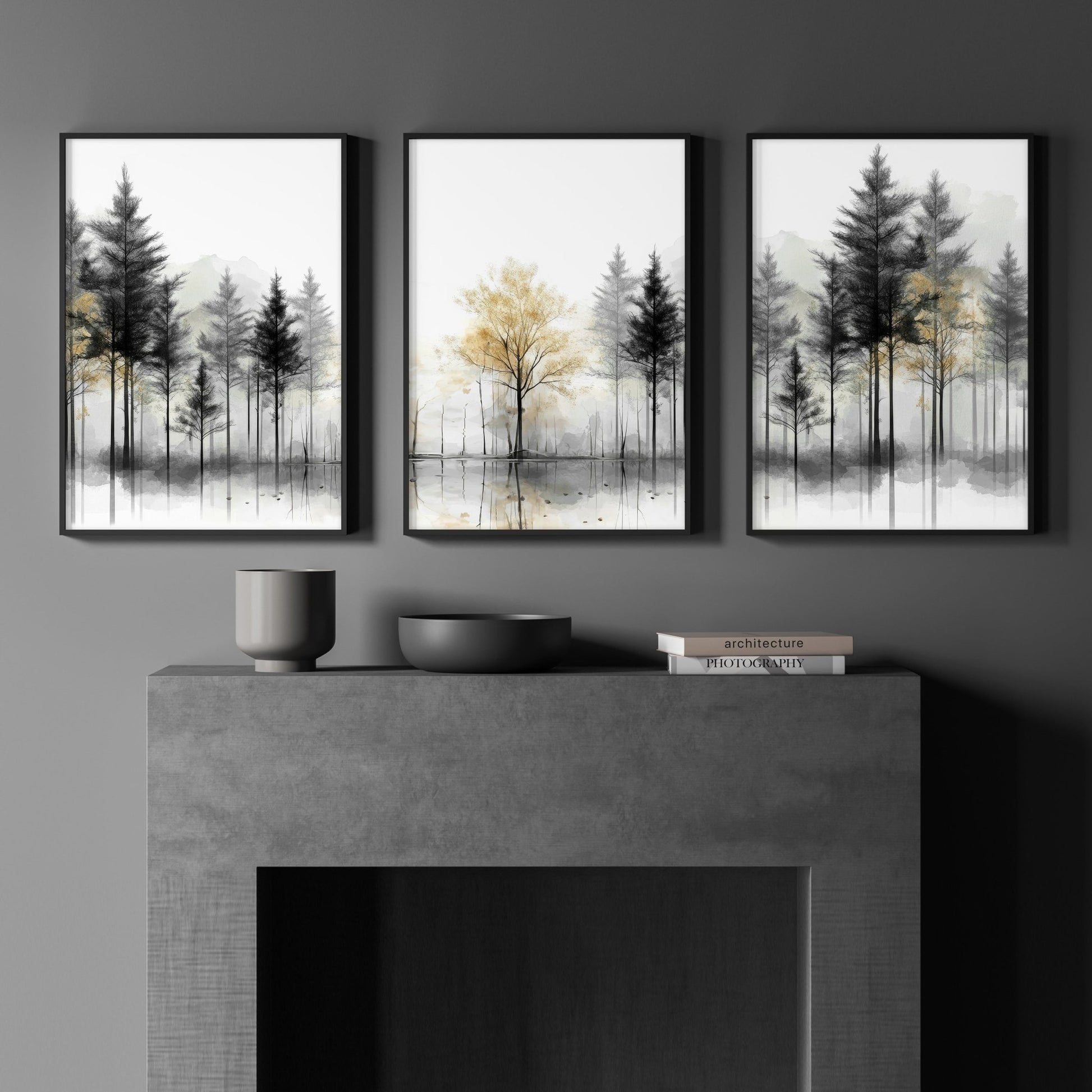 Modern Living Room Wall Art | Set of 3 Asian Inspired Wall art Prints