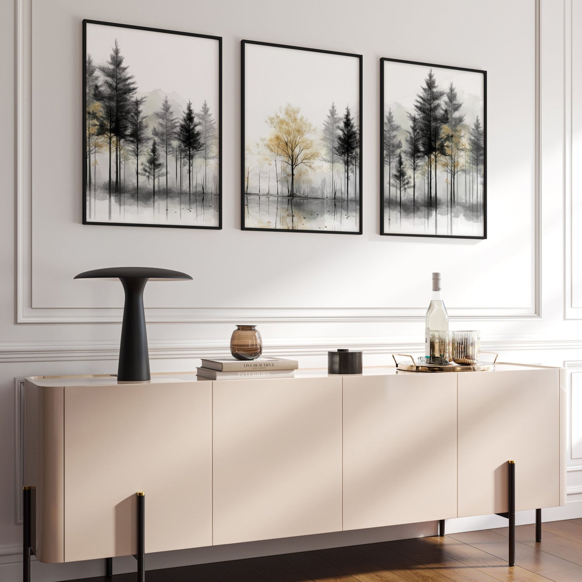 Modern Living Room Wall Art | Set of 3 Asian Inspired Wall art Prints