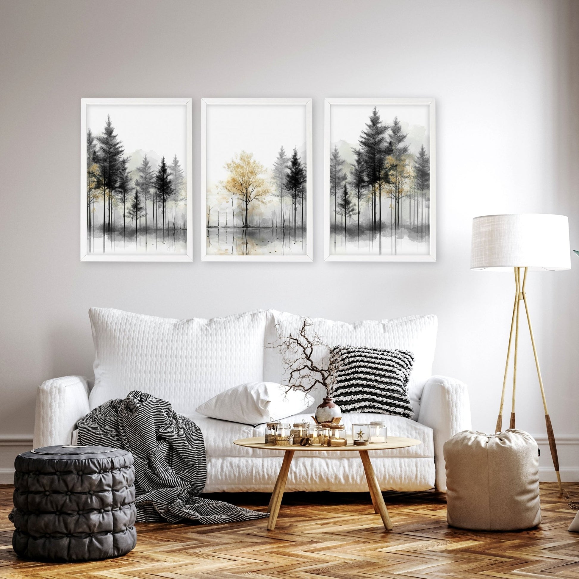 Modern Living Room Wall Art | Set of 3 Asian Inspired Wall art Prints
