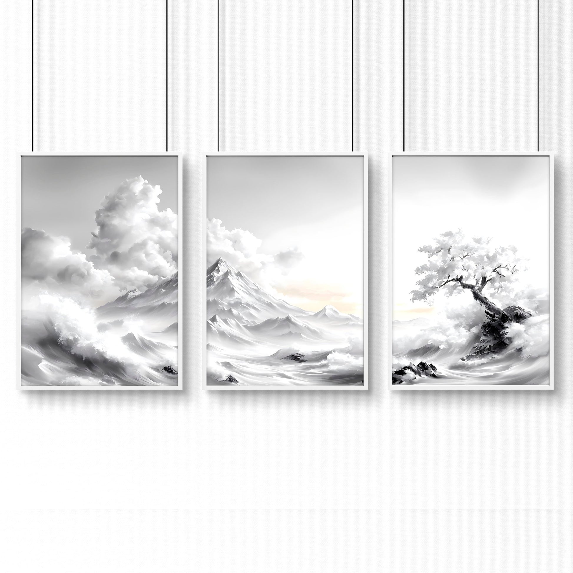 Modern Living Room Wall Decor | Set of 3 Asian Inspired Wall art Prints
