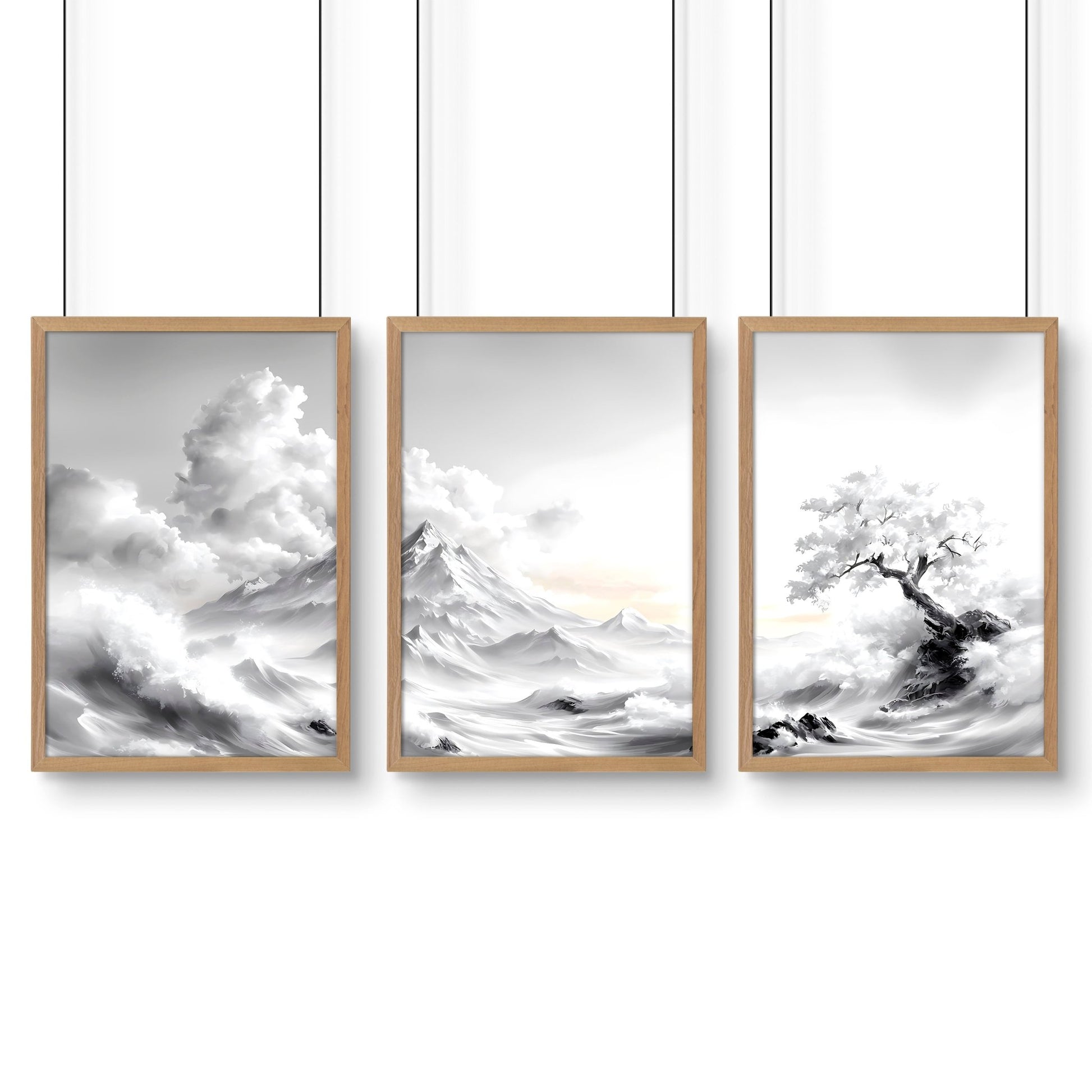 Modern Living Room Wall Decor | Set of 3 Asian Inspired Wall art Prints