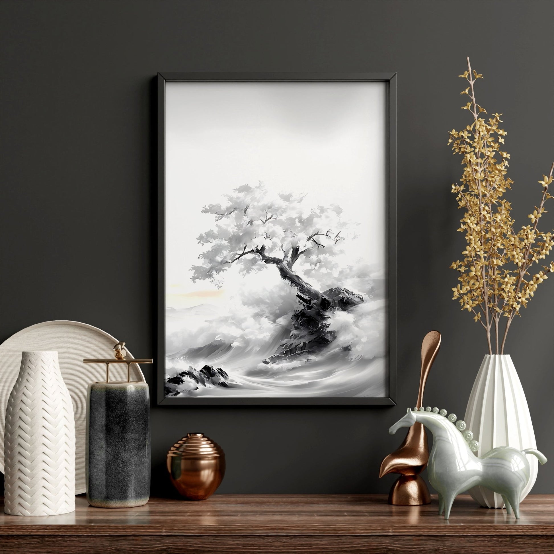 Modern Living Room Wall Decor | Set of 3 Asian Inspired Wall art Prints
