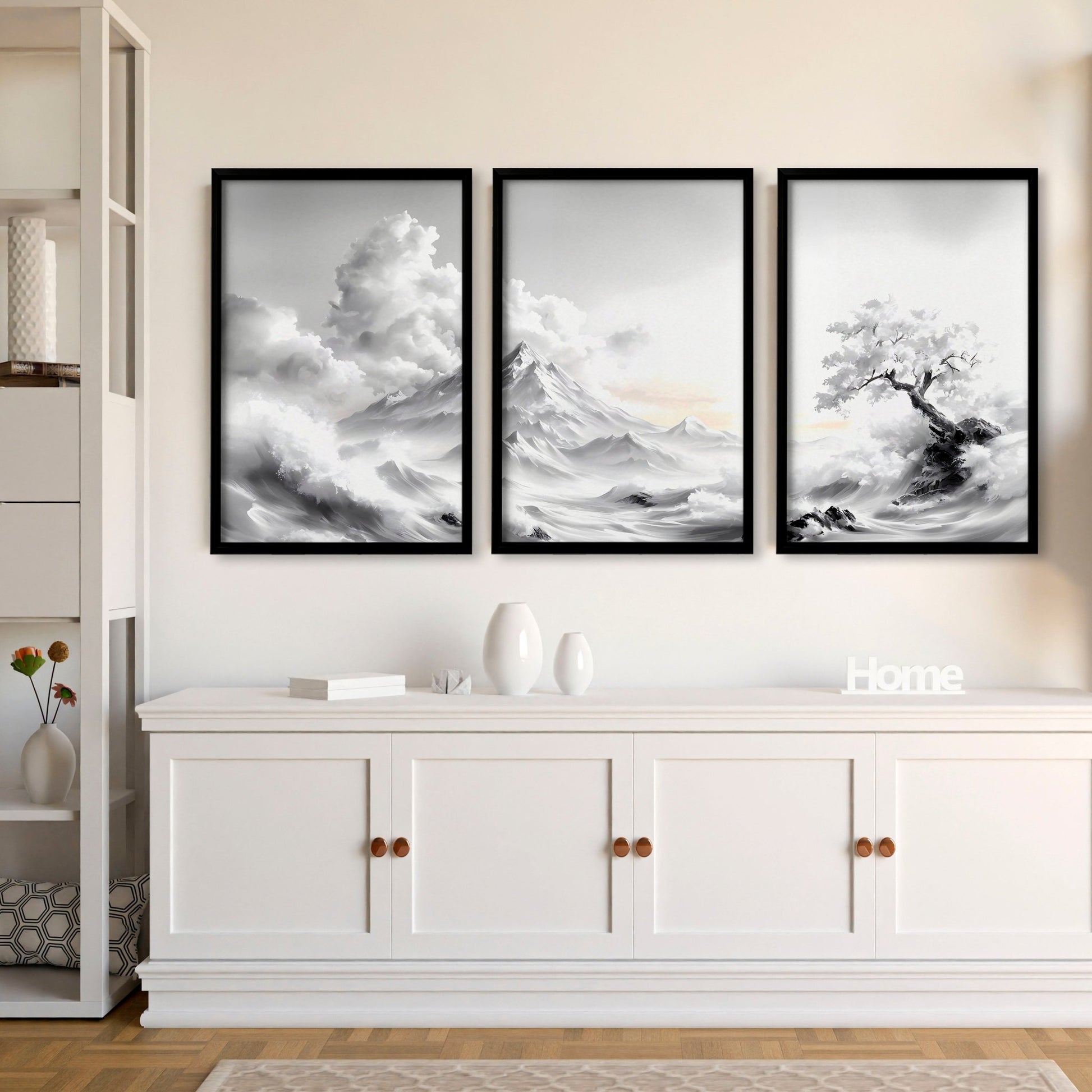 Modern Living Room Wall Decor | Set of 3 Asian Inspired Wall art Prints