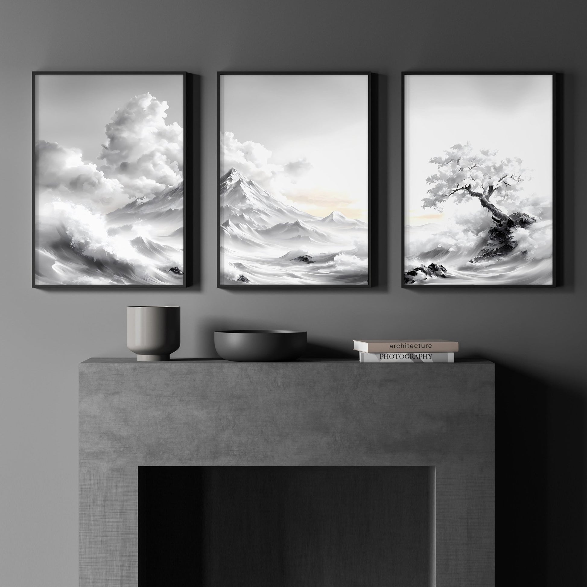 Modern Living Room Wall Decor | Set of 3 Asian Inspired Wall art Prints