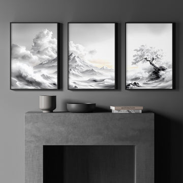Modern Living Room Wall Decor | Set of 3 Asian Inspired Wall art Prints