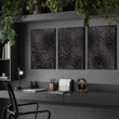 Modern Mid Century Wall Art Dark Charcoal Abstract Topographic Texture displayed on a wall in a styled room