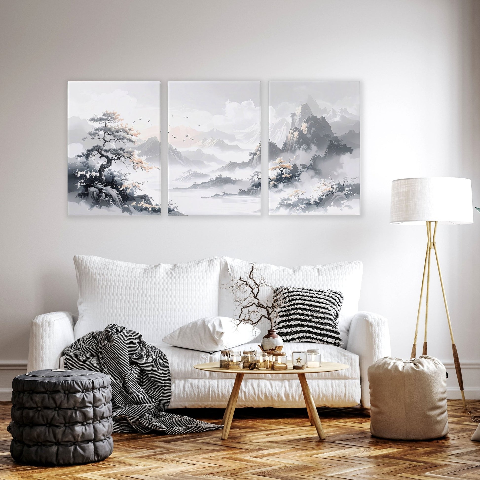 Modern Pictures For Living Room | Set of 3 Asian Inspired Wall art Prints