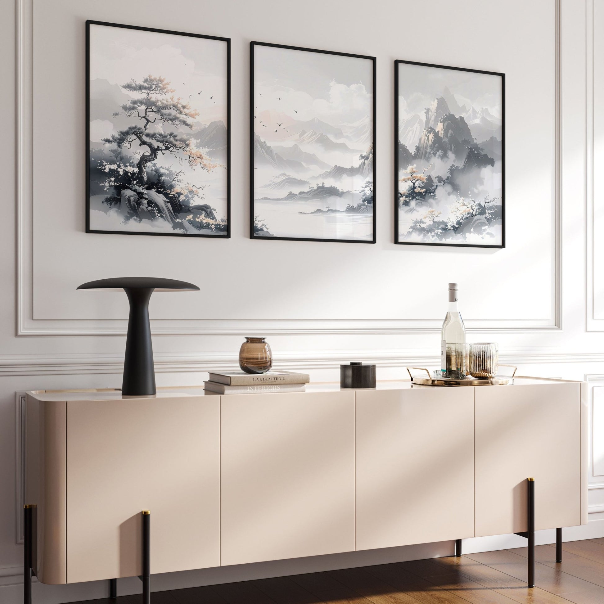 Modern Pictures For Living Room | Set of 3 Asian Inspired Wall art Prints