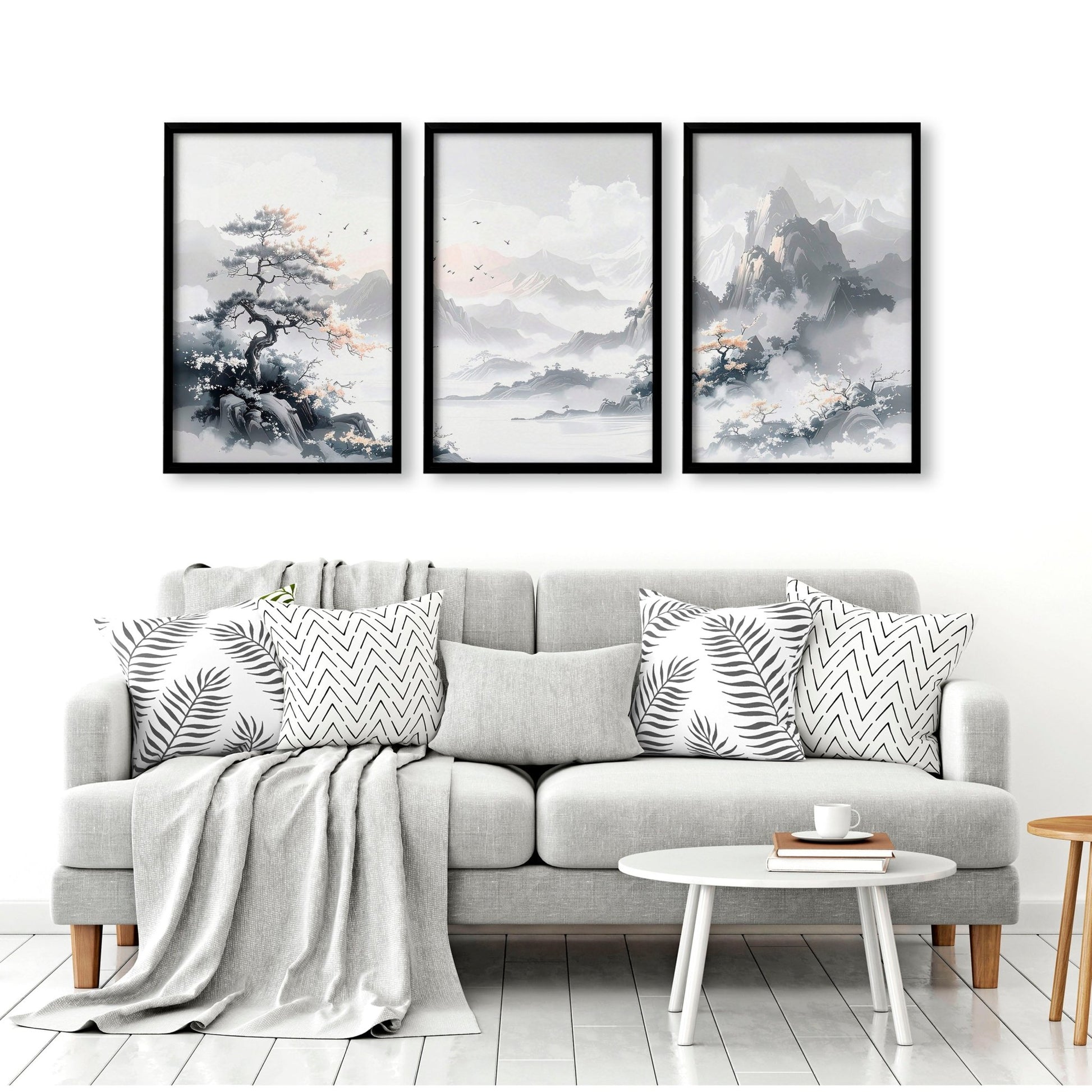 Modern Pictures For Living Room | Set of 3 Asian Inspired Wall art Prints
