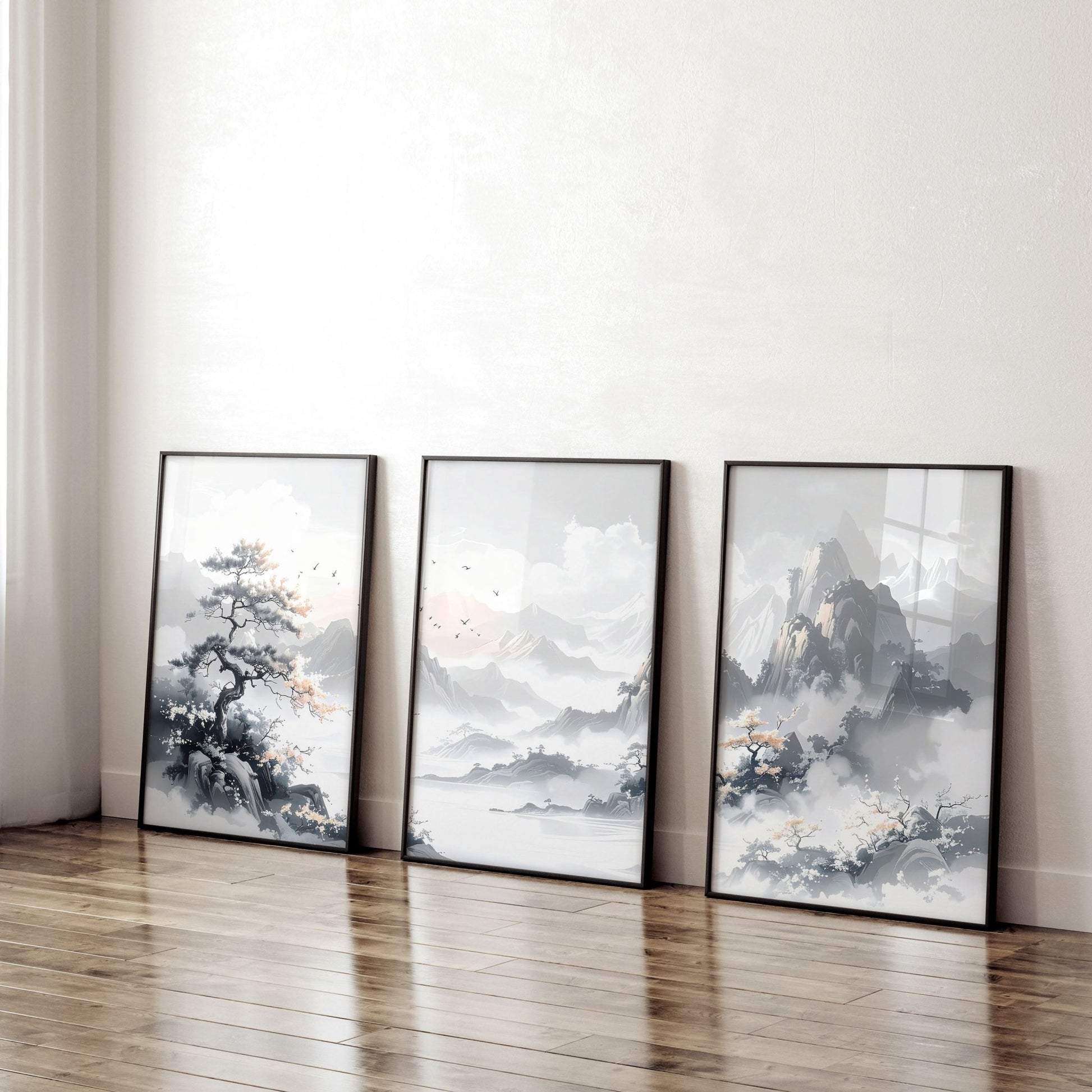 Modern Pictures For Living Room | Set of 3 Asian Inspired Wall art Prints