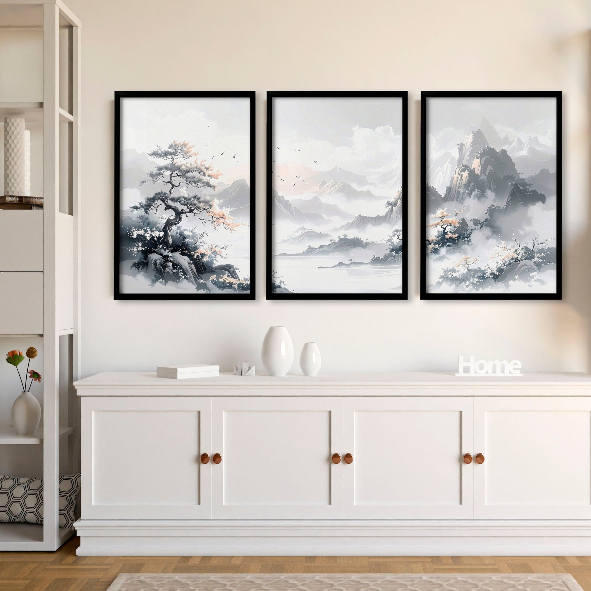 Modern Pictures For Living Room | Set of 3 Asian Inspired Wall art Prints
