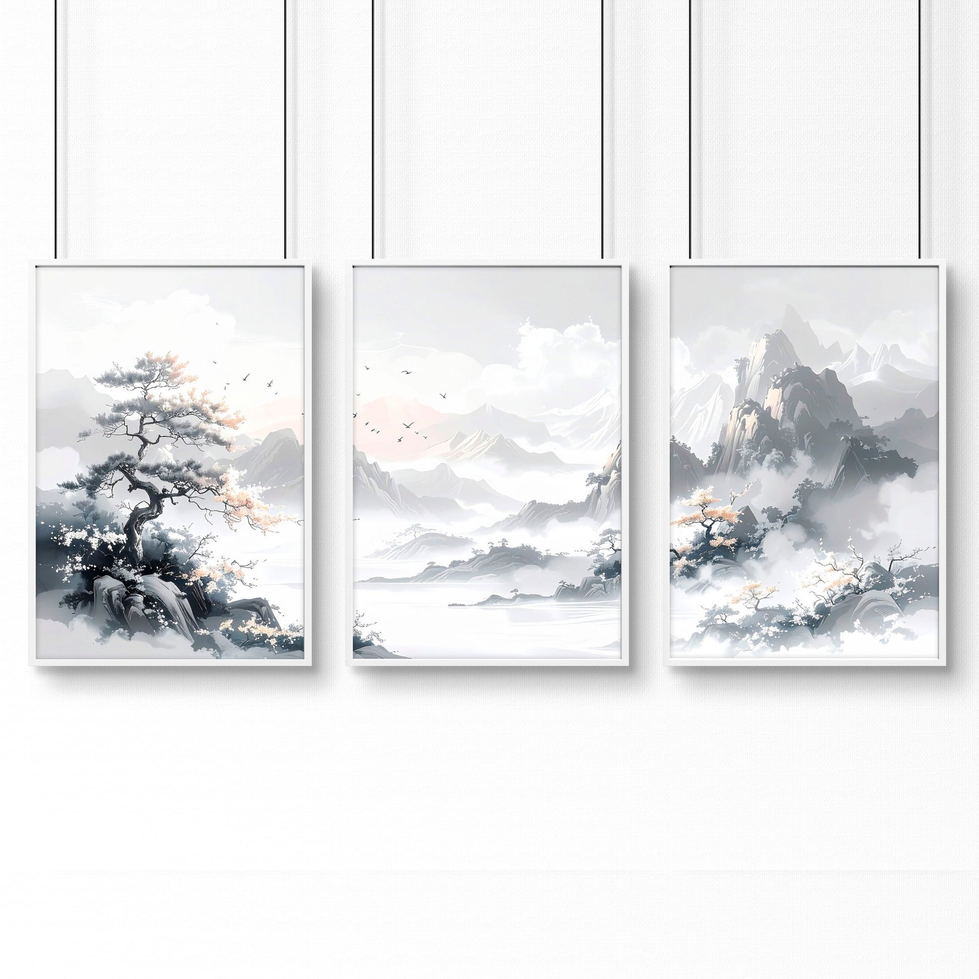 Modern Pictures For Living Room | Set of 3 Asian Inspired Wall art Prints