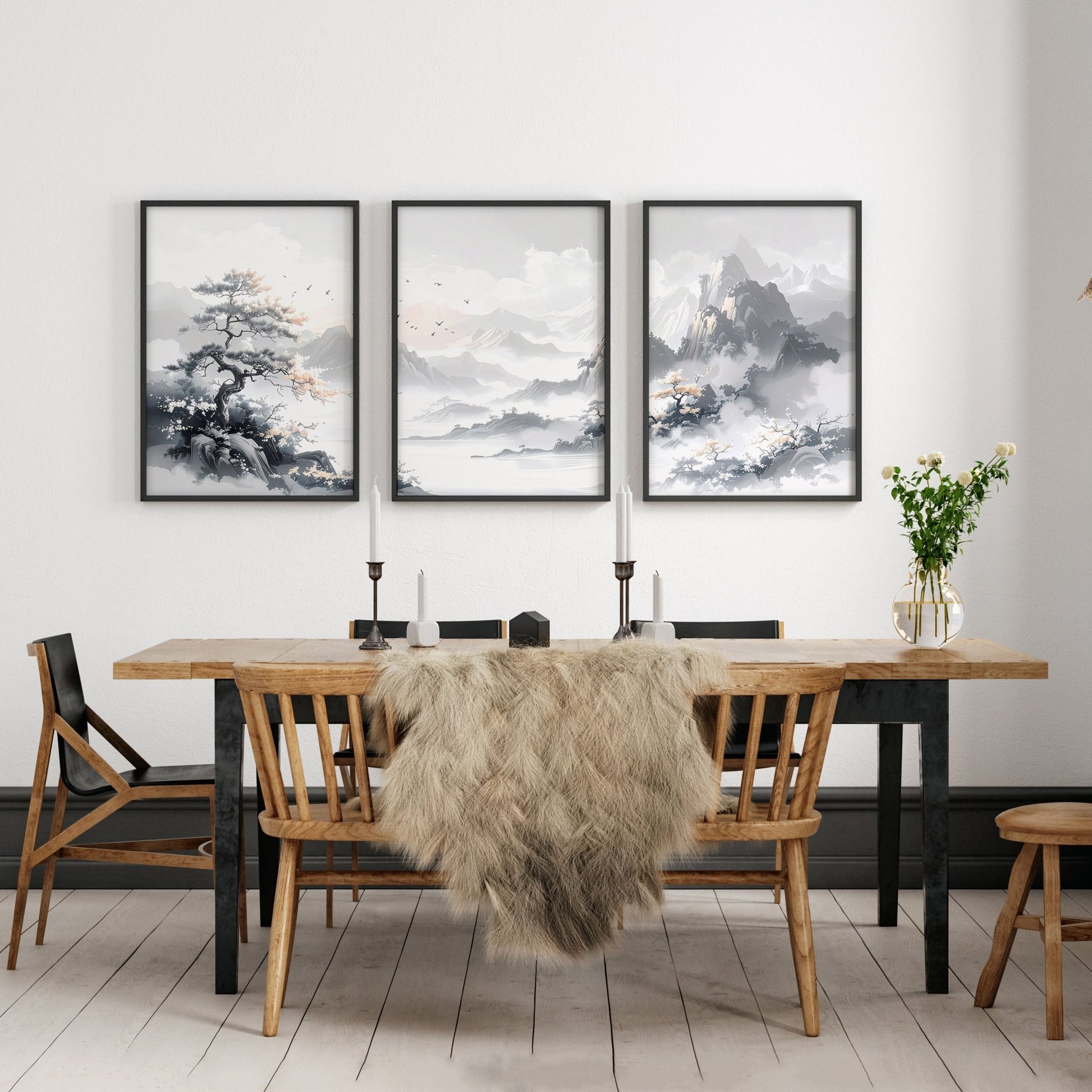 Modern Pictures For Living Room | Set of 3 Asian Inspired Wall art Prints