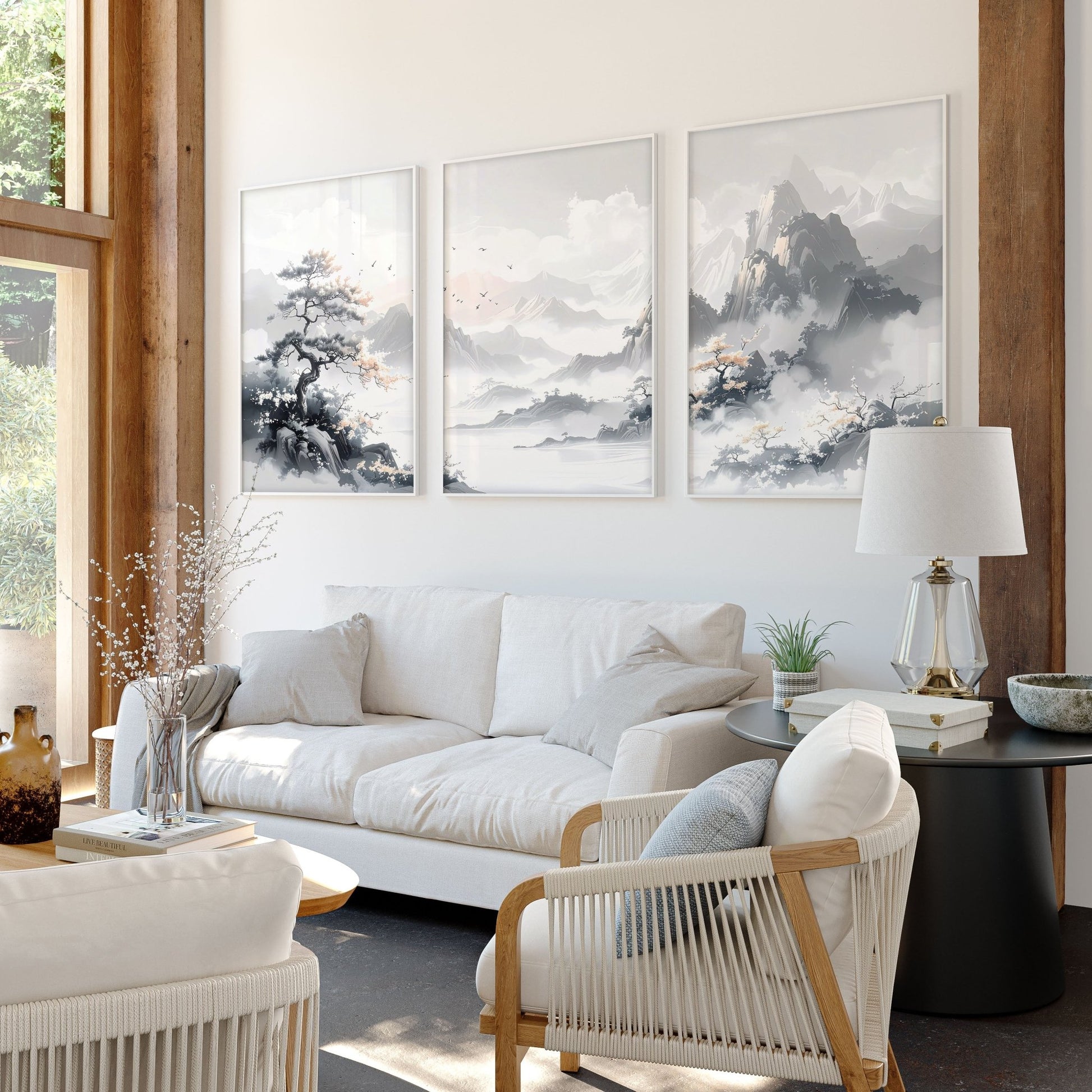 Modern Pictures For Living Room | Set of 3 Asian Inspired Wall art Prints