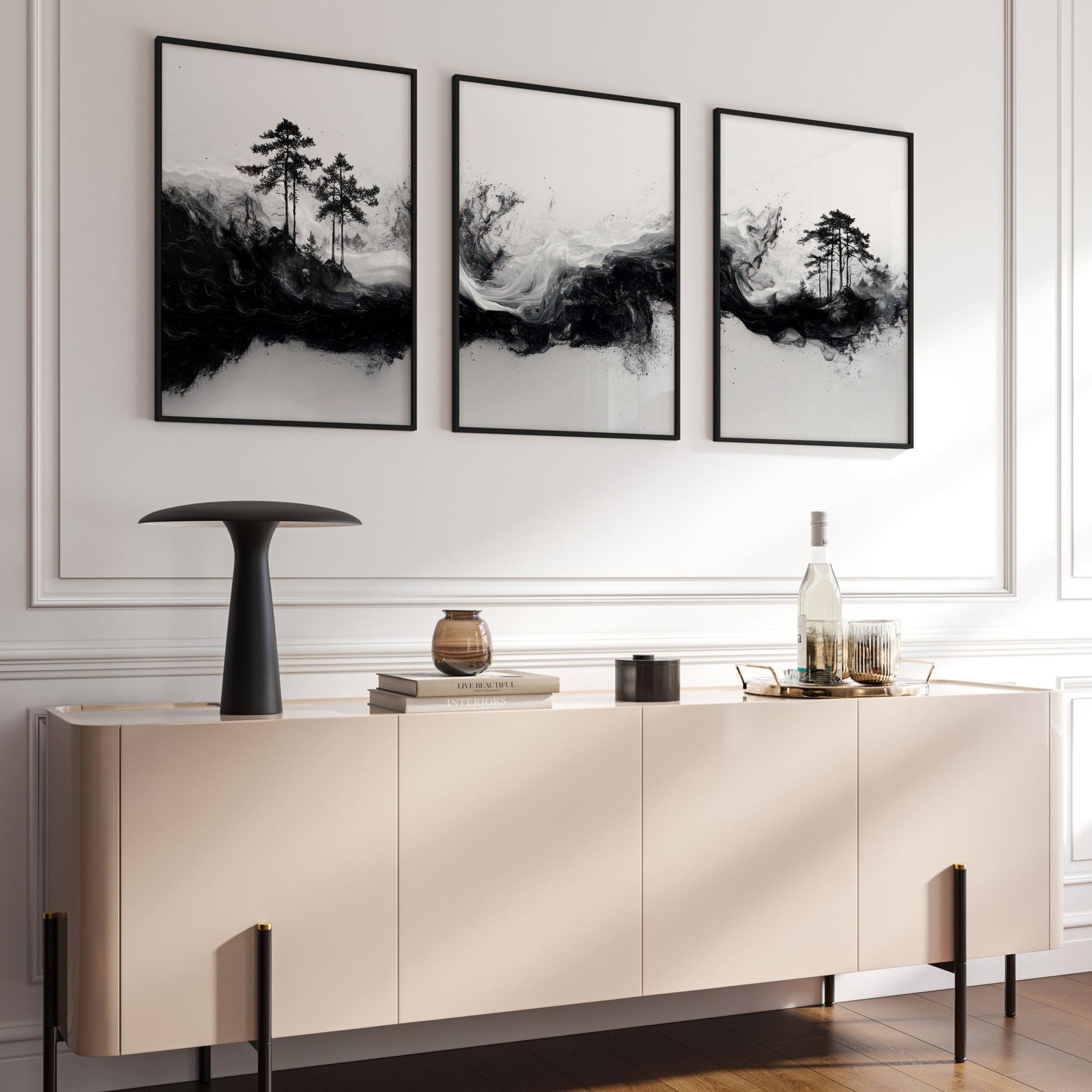 Modern Wall Art For Living Room | Set of 3 Asian Inspired Wall art Prints