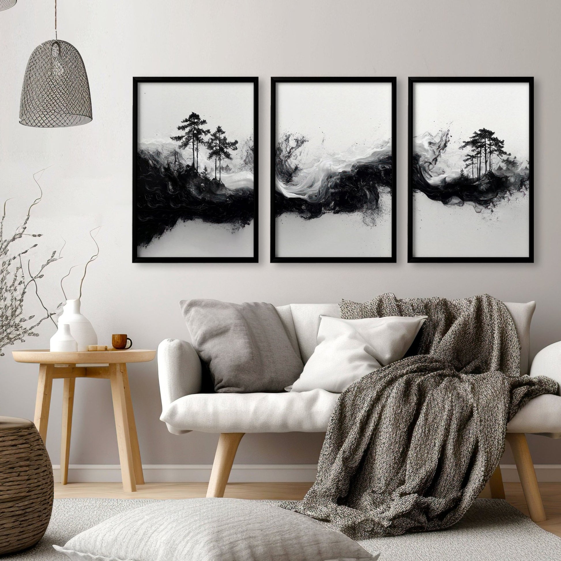 Modern Wall Art For Living Room | Set of 3 Asian Inspired Wall art Prints