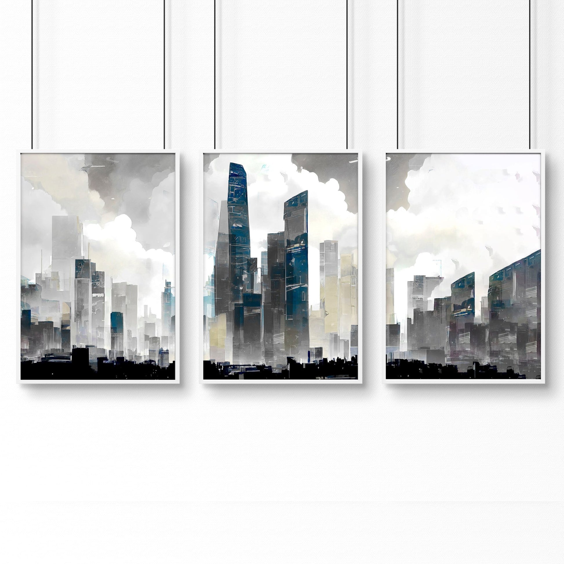 Modern Wall Art For Living Room Uk | Set of 3 Urban Skyscrapers Wall art Prints
