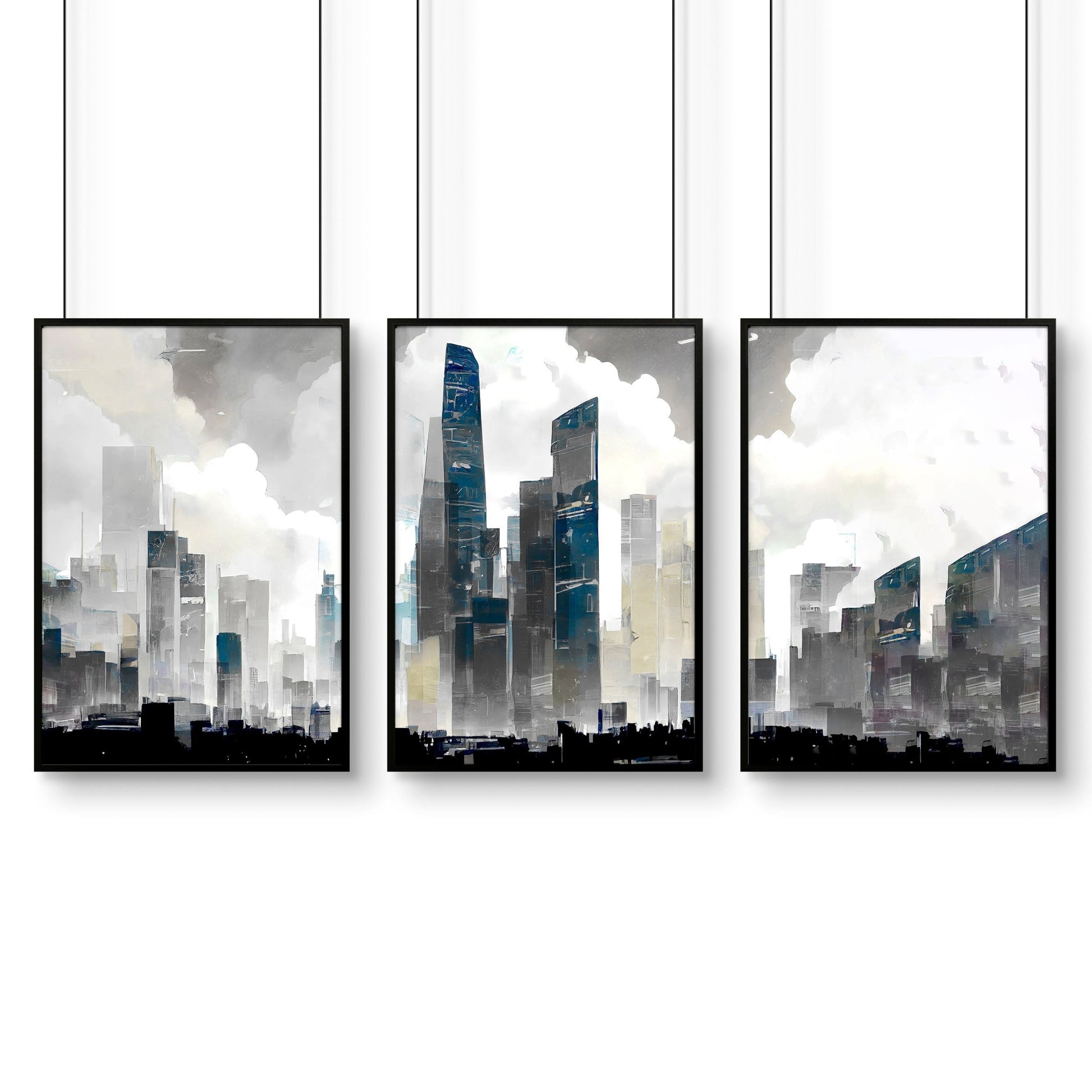 Modern Wall Art For Living Room Uk | Set of 3 Urban Skyscrapers Wall art Prints