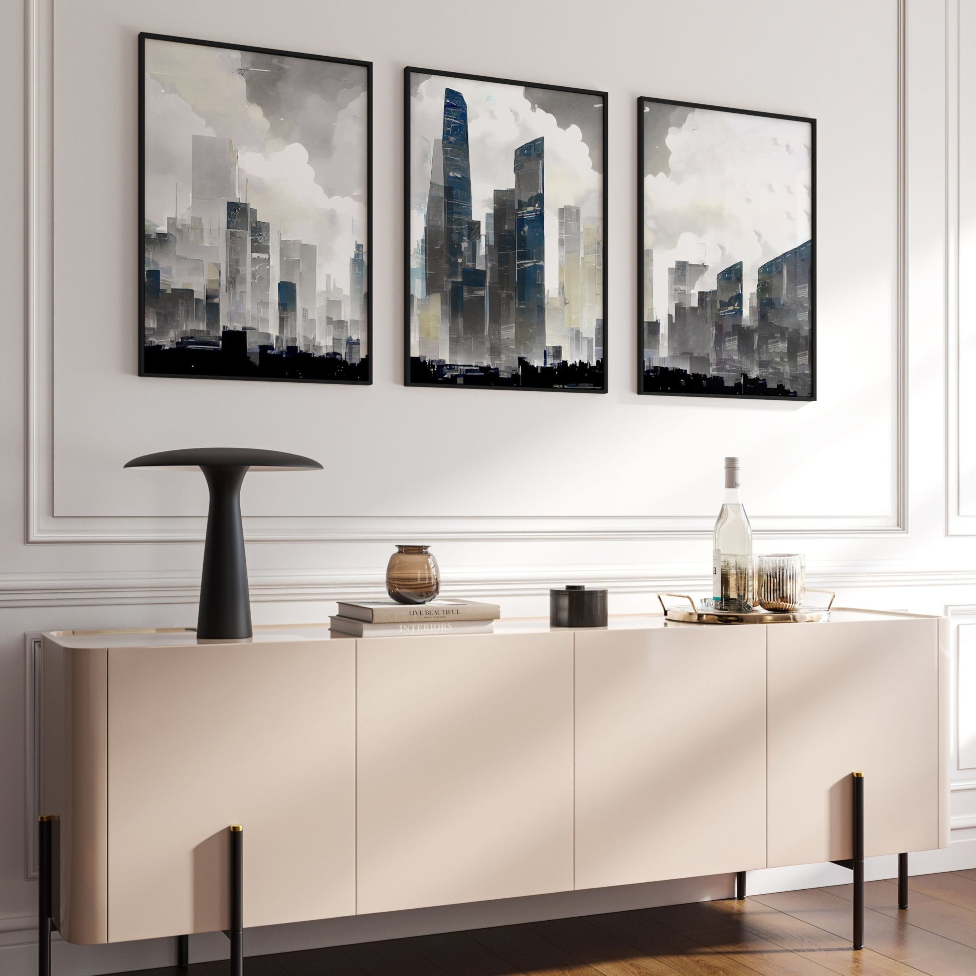 Modern Wall Art For Living Room Uk | Set of 3 Urban Skyscrapers Wall art Prints