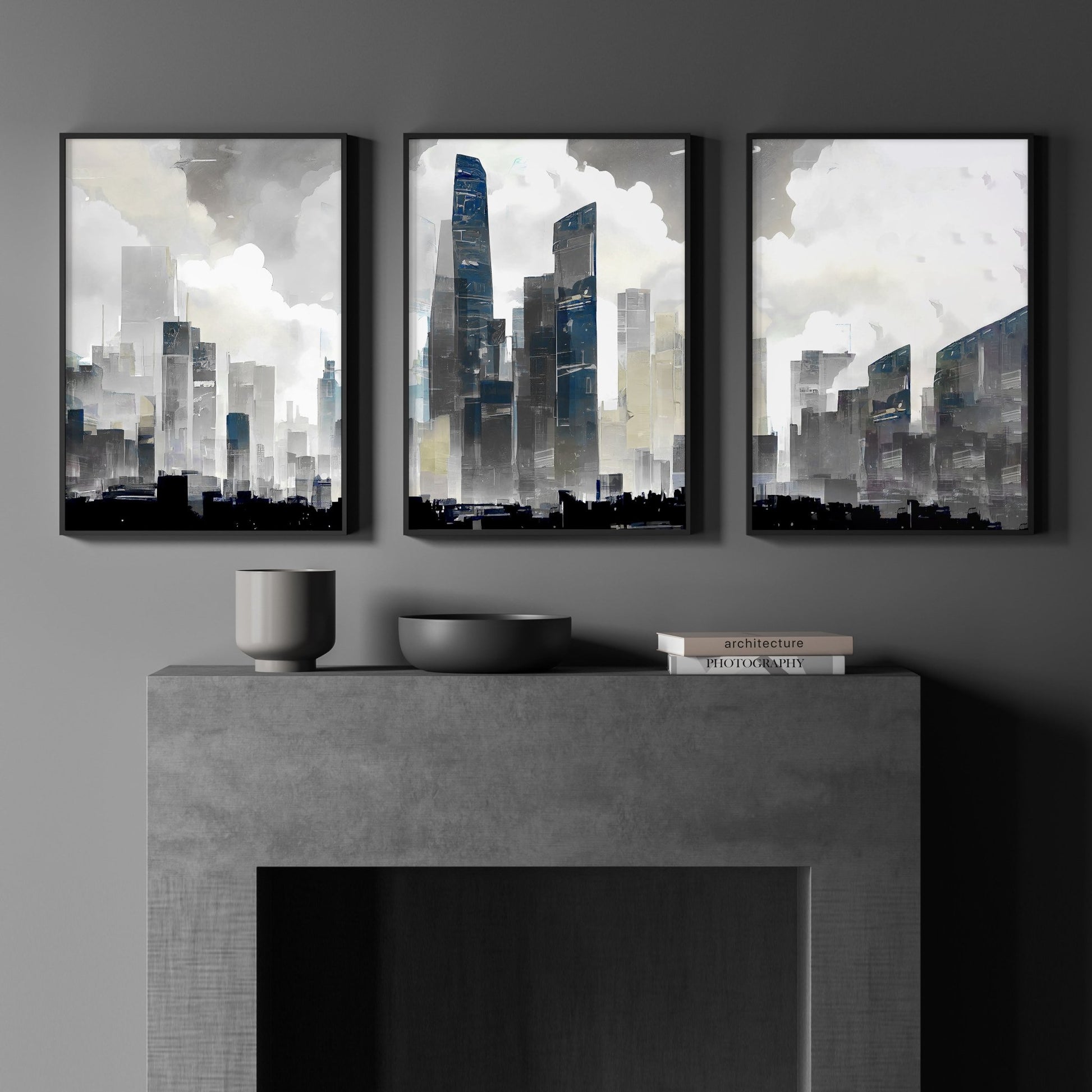 Modern Wall Art For Living Room Uk | Set of 3 Urban Skyscrapers Wall art Prints