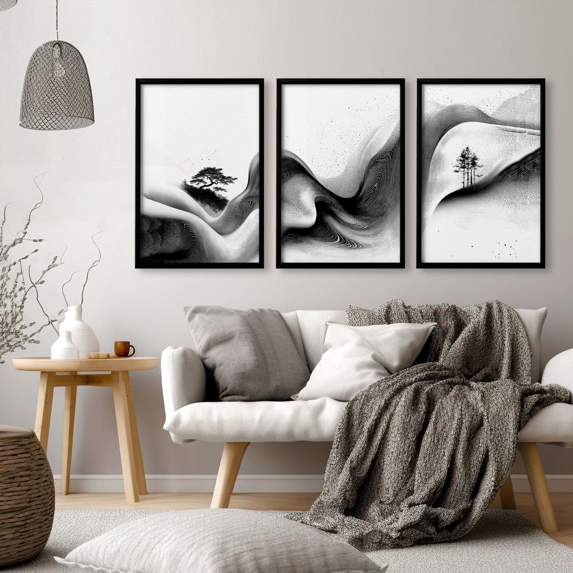 Modern Wall Art Living Room | Set of 3 Asian Inspired Wall art Prints