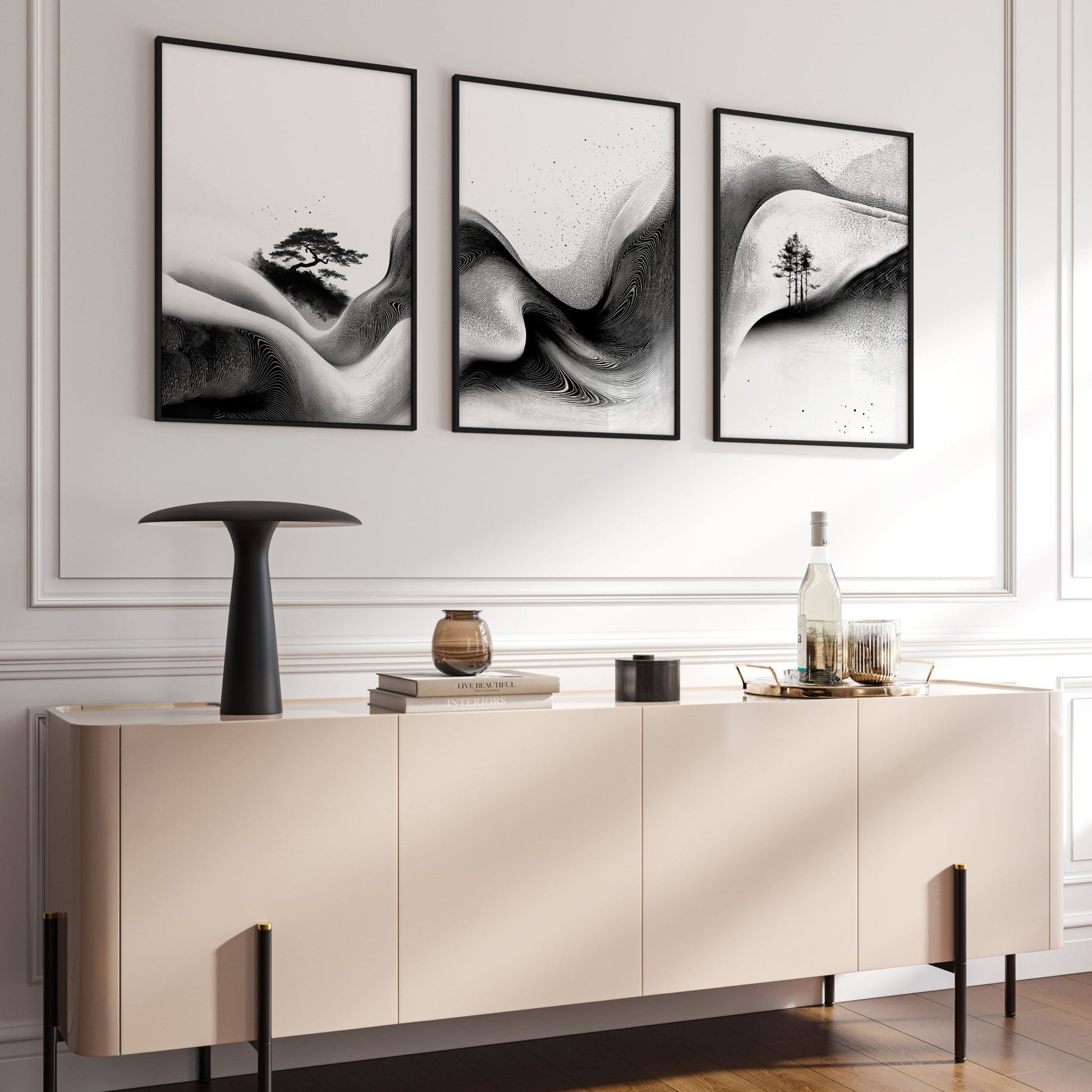 Modern Wall Art Living Room | Set of 3 Asian Inspired Wall art Prints