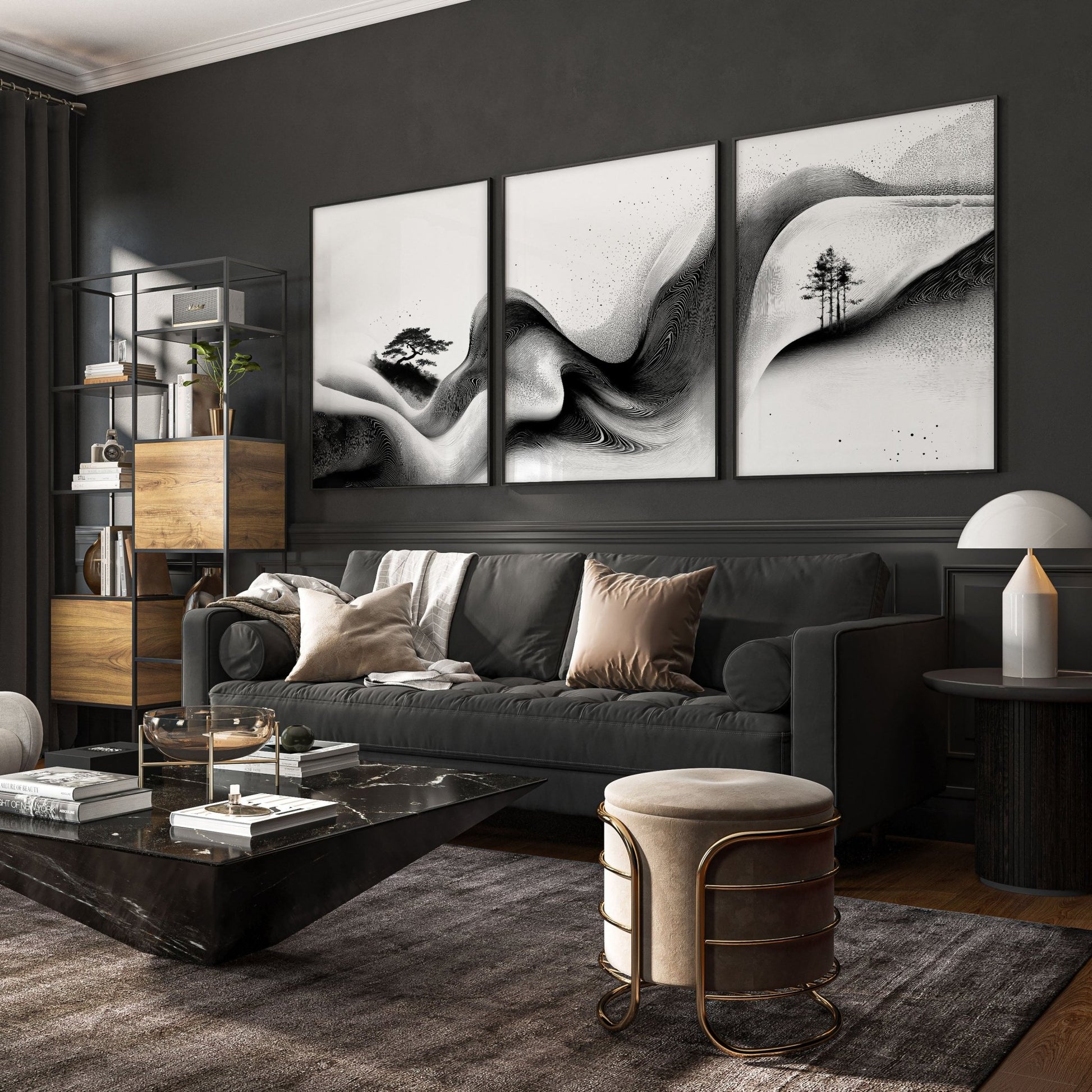 Modern Wall Art Living Room | Set of 3 Asian Inspired Wall art Prints