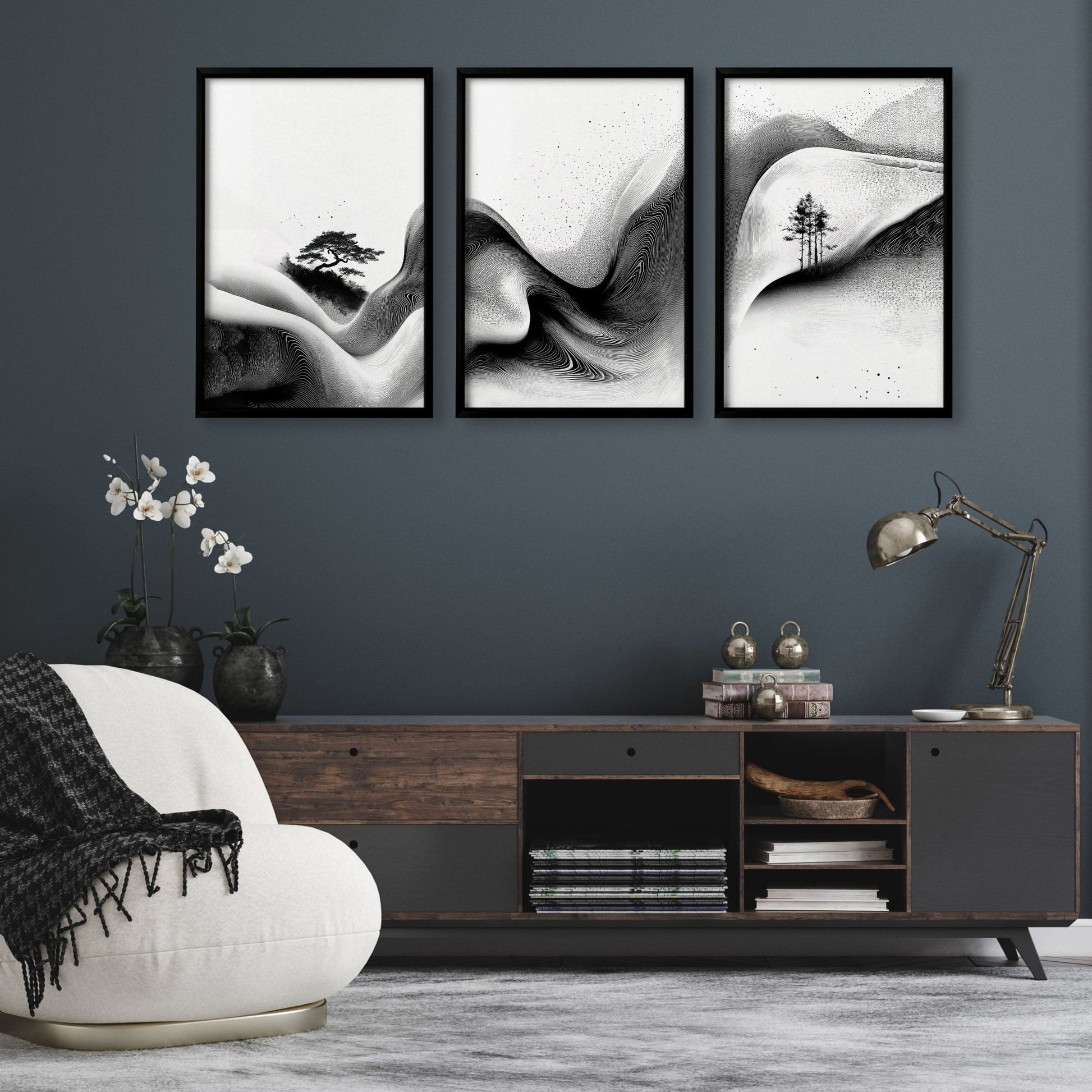 Modern Wall Art Living Room | Set of 3 Asian Inspired Wall art Prints