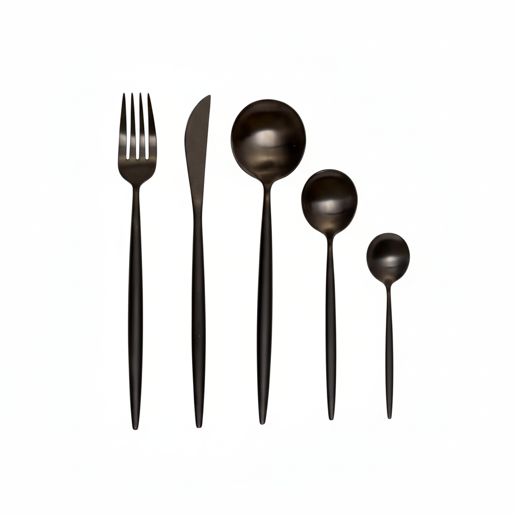 Modern Retro 16 Piece Matte Black Cutlery Set