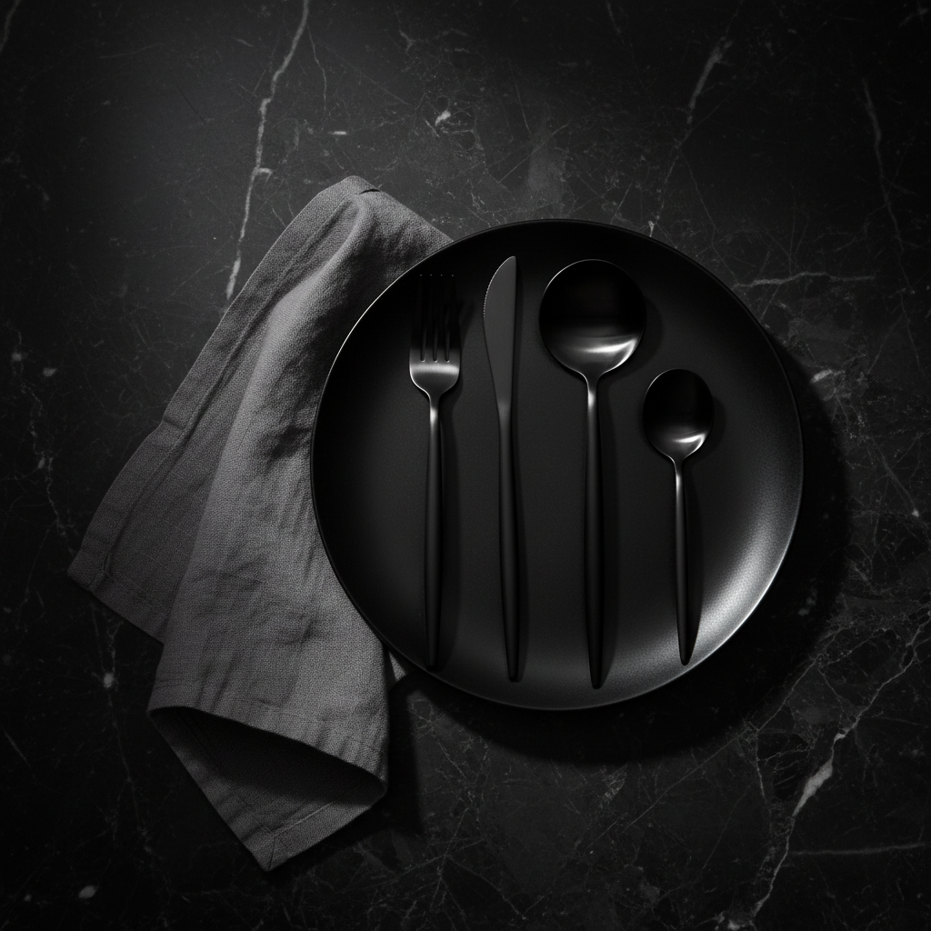 Modern Retro 16 Piece Matte Black Cutlery Set