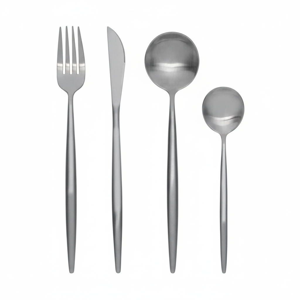 Modern Retro 16 Piece Matte Silver Cutlery Set