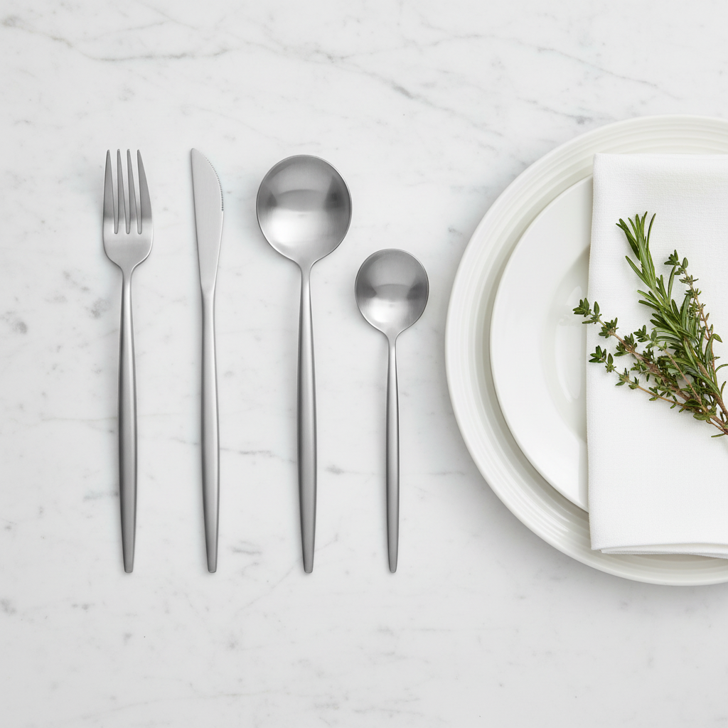 Modern Retro 16 Piece Matte Silver Cutlery Set