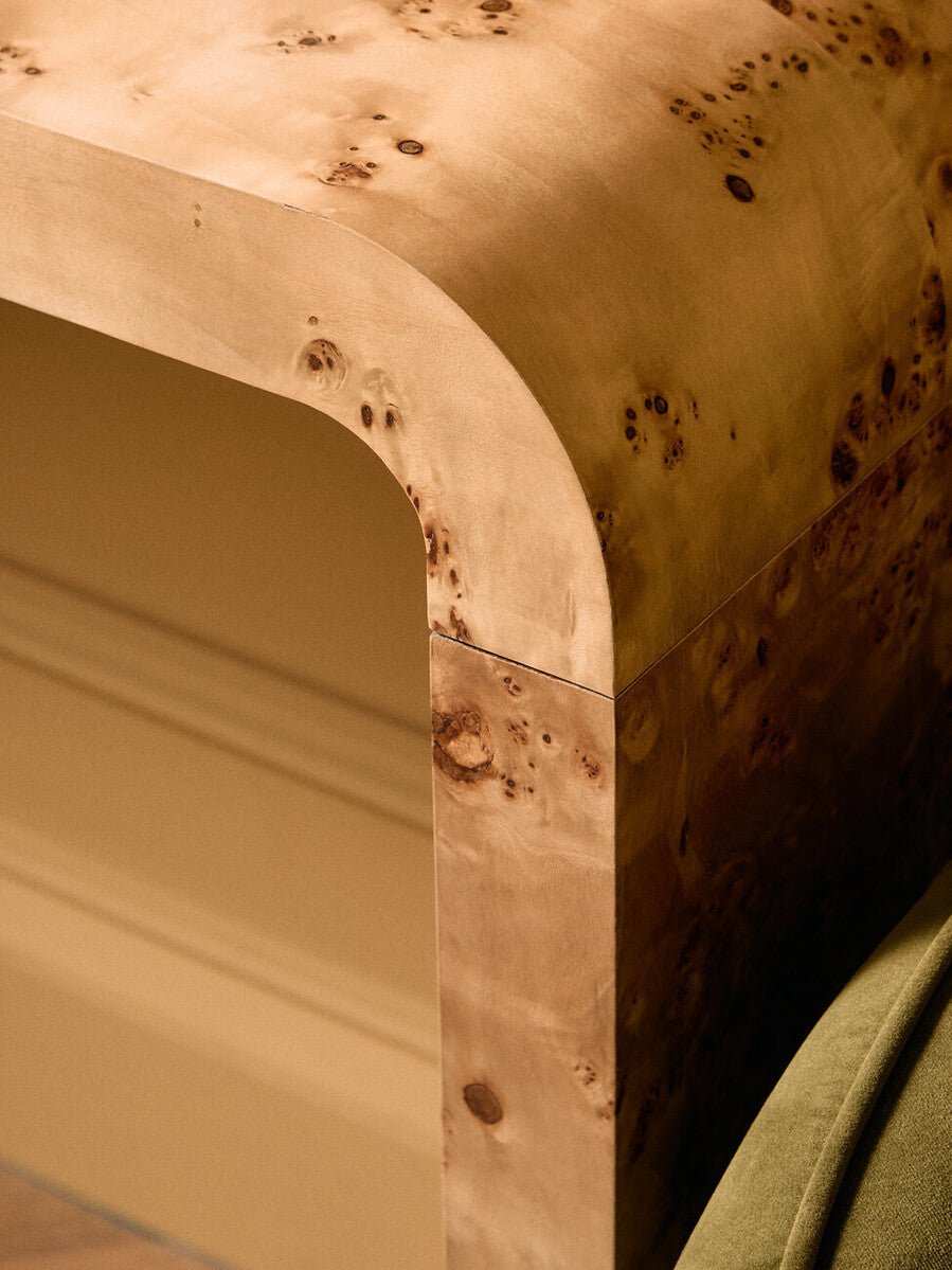 Mota Burl Wood Design Curved Console Table