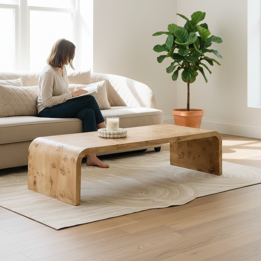 Mota Burl Wood Design Curved Coffee Table