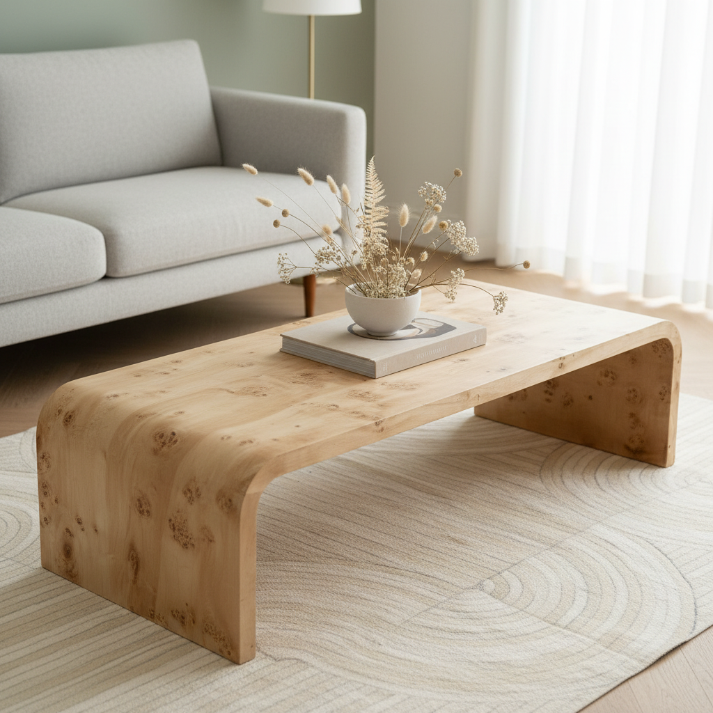 Mota Burl Wood Design Curved Coffee Table