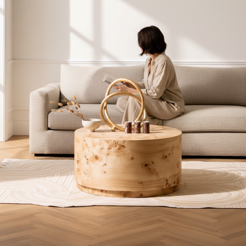 Mota Burl Wood Design Round Coffee Table