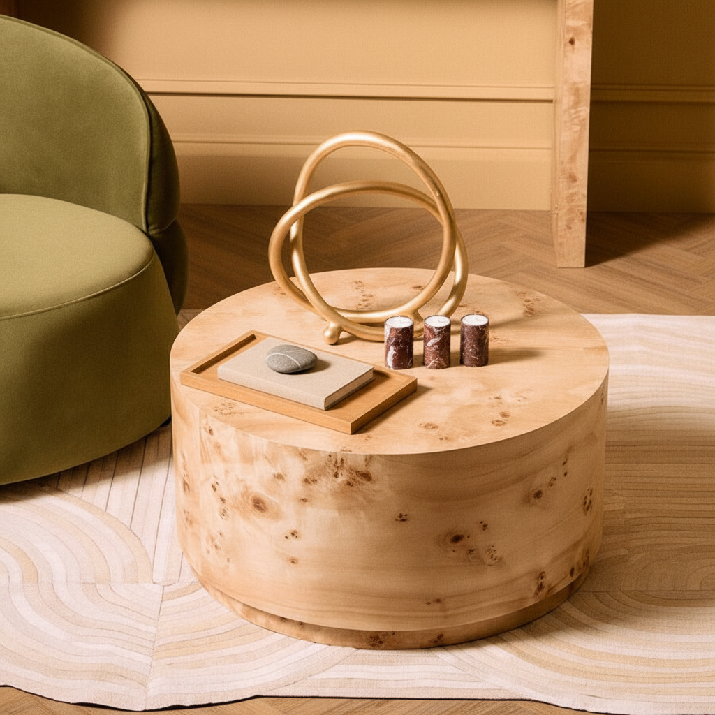 Mota Burl Wood Design Round Coffee Table