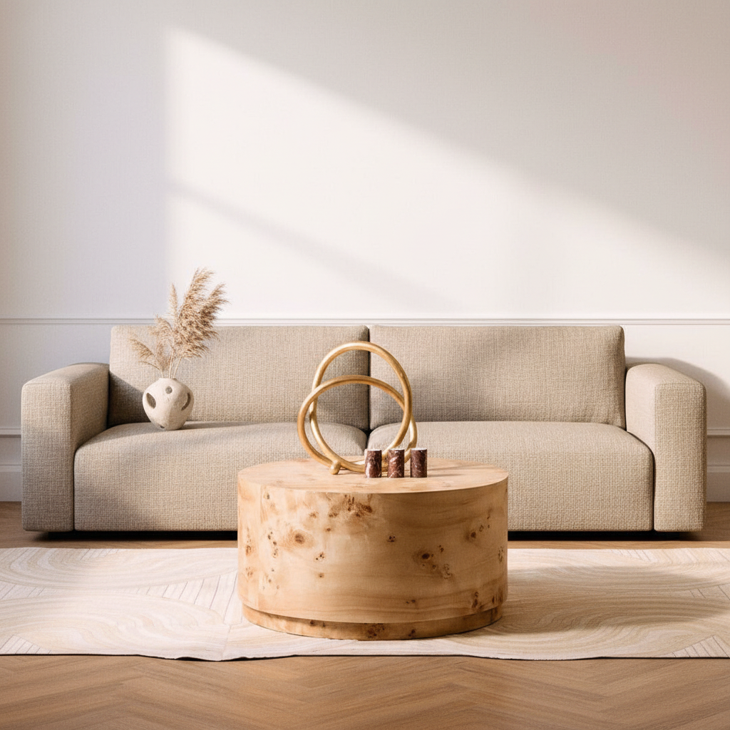 Mota Burl Wood Design Round Coffee Table