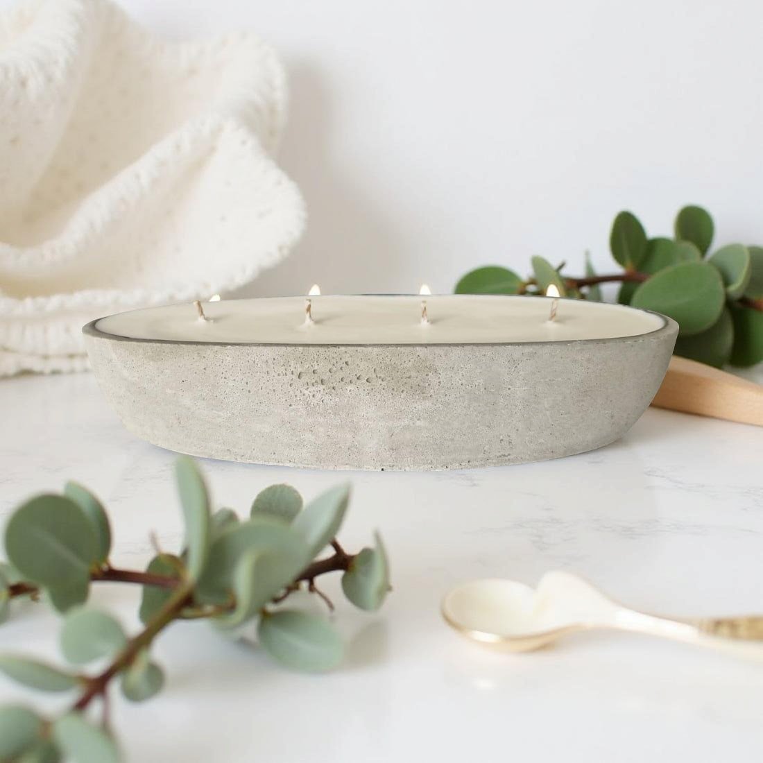 Multi Wick Concrete Oval Loaf Bowl Candle