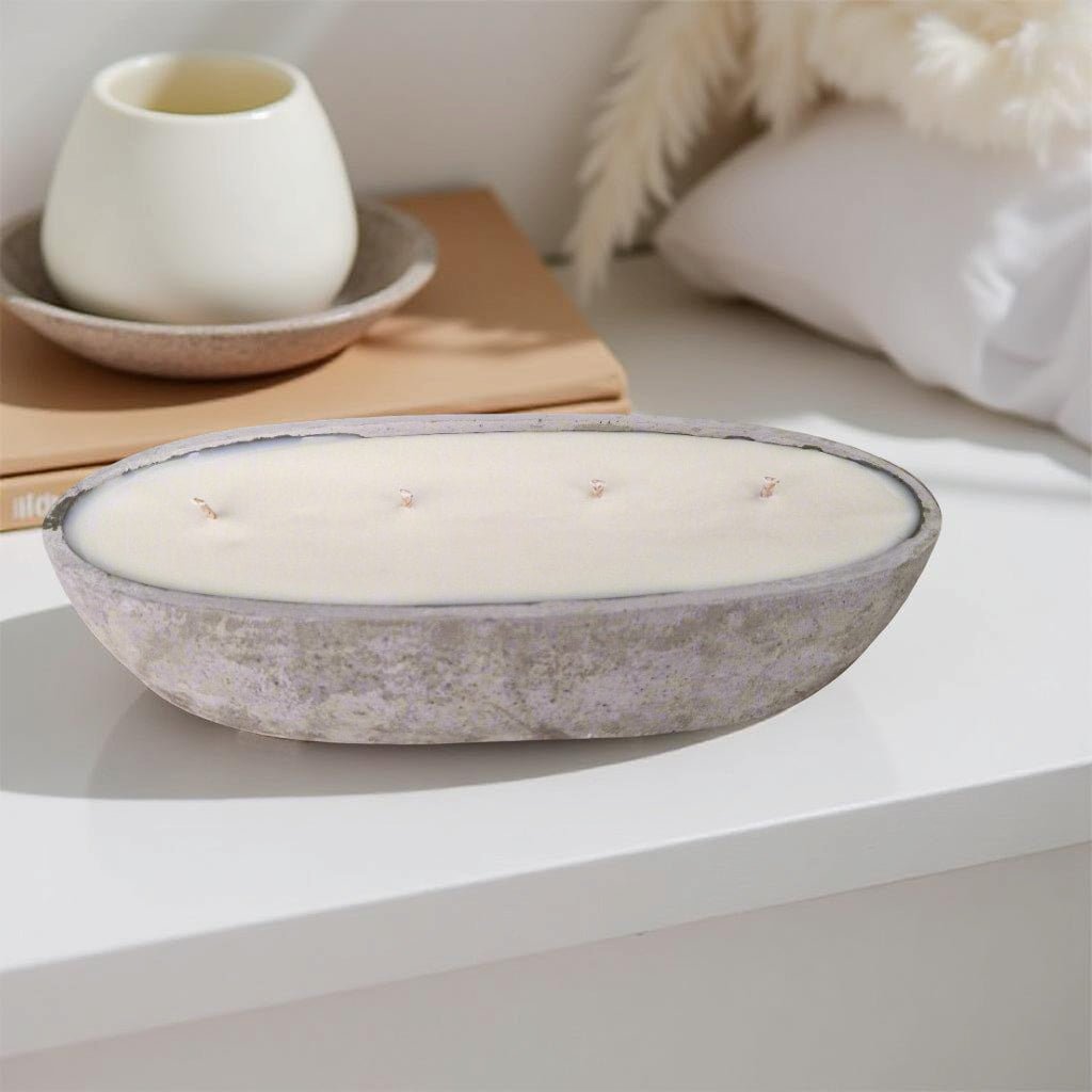 Multi Wick Concrete Oval Loaf Bowl Candle