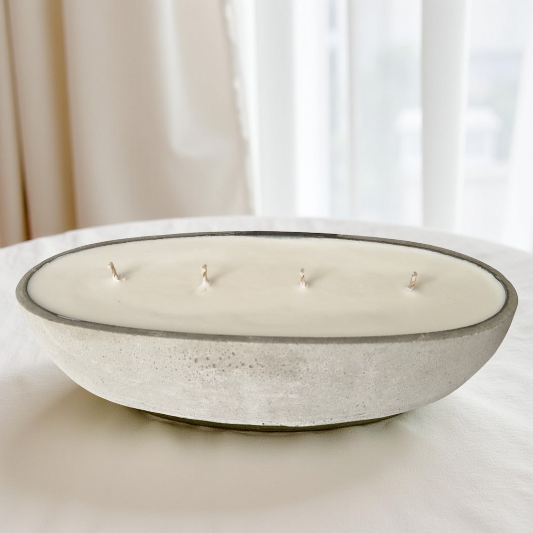 Multi Wick Concrete Oval Loaf Bowl Candle