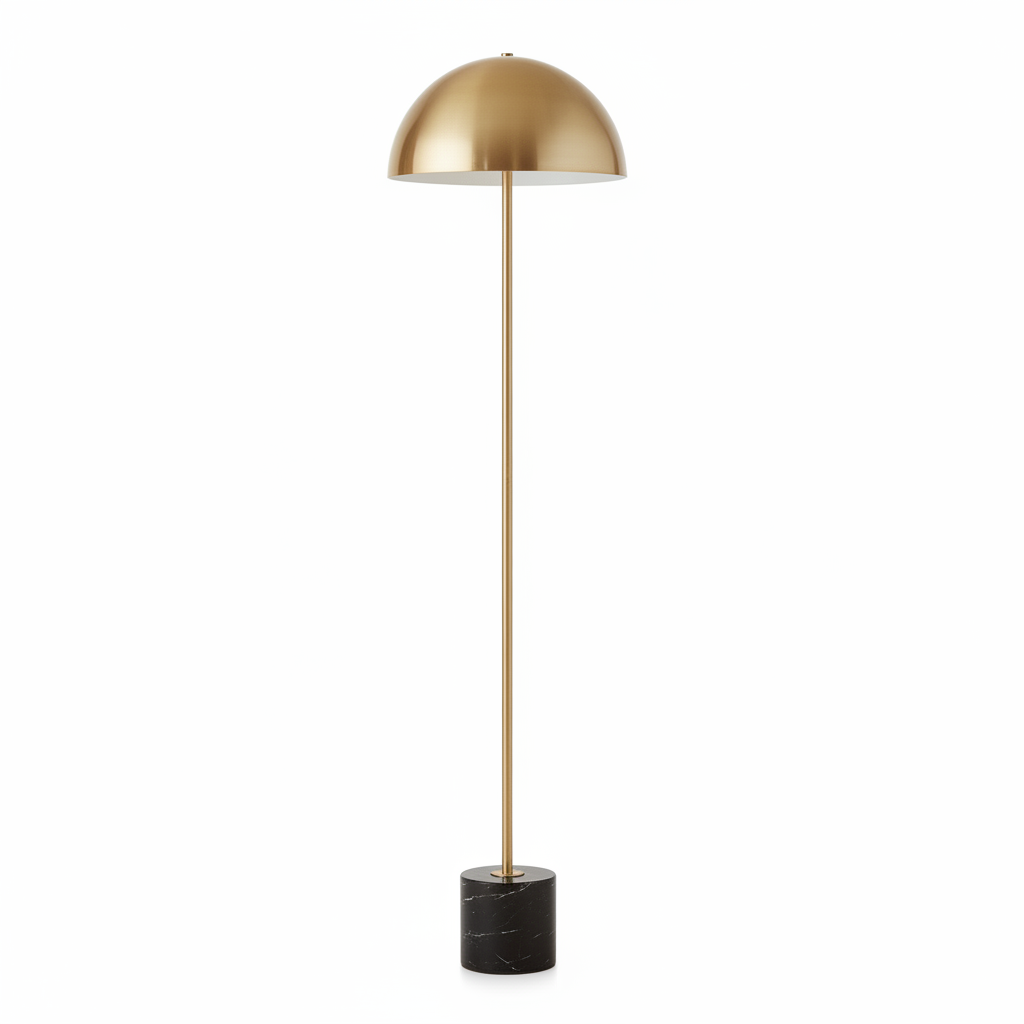 Murdoch Brushed Brass Floor Lamp with Black Marble Base