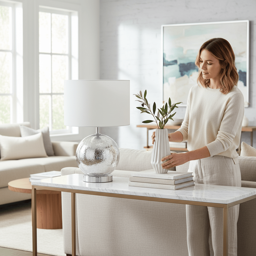 Naomi White Fabric Shade Table Lamp