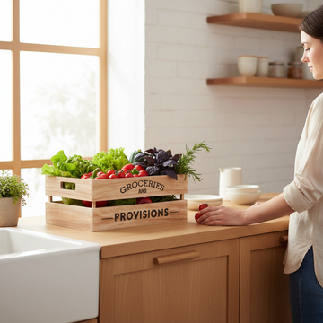 Naresso Natural Wood Groceries And Provisions Crate